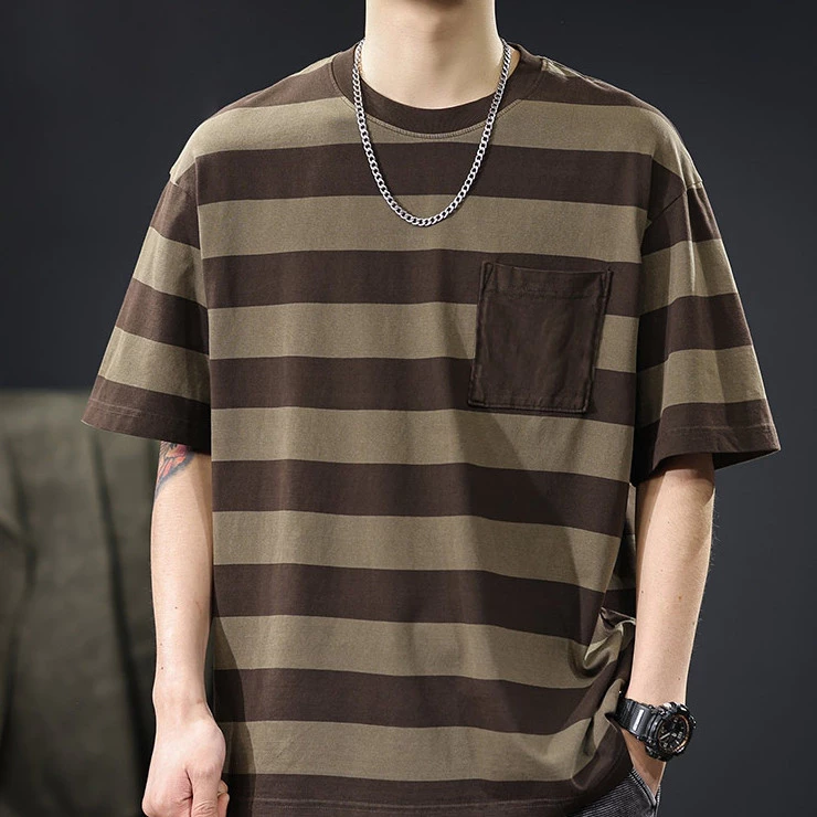 BECoolMan แขนสั้นผู้ชาย แถบ ถนนลม ตกแต่งกระเป๋า เทรนด์ที่หลากหลาย