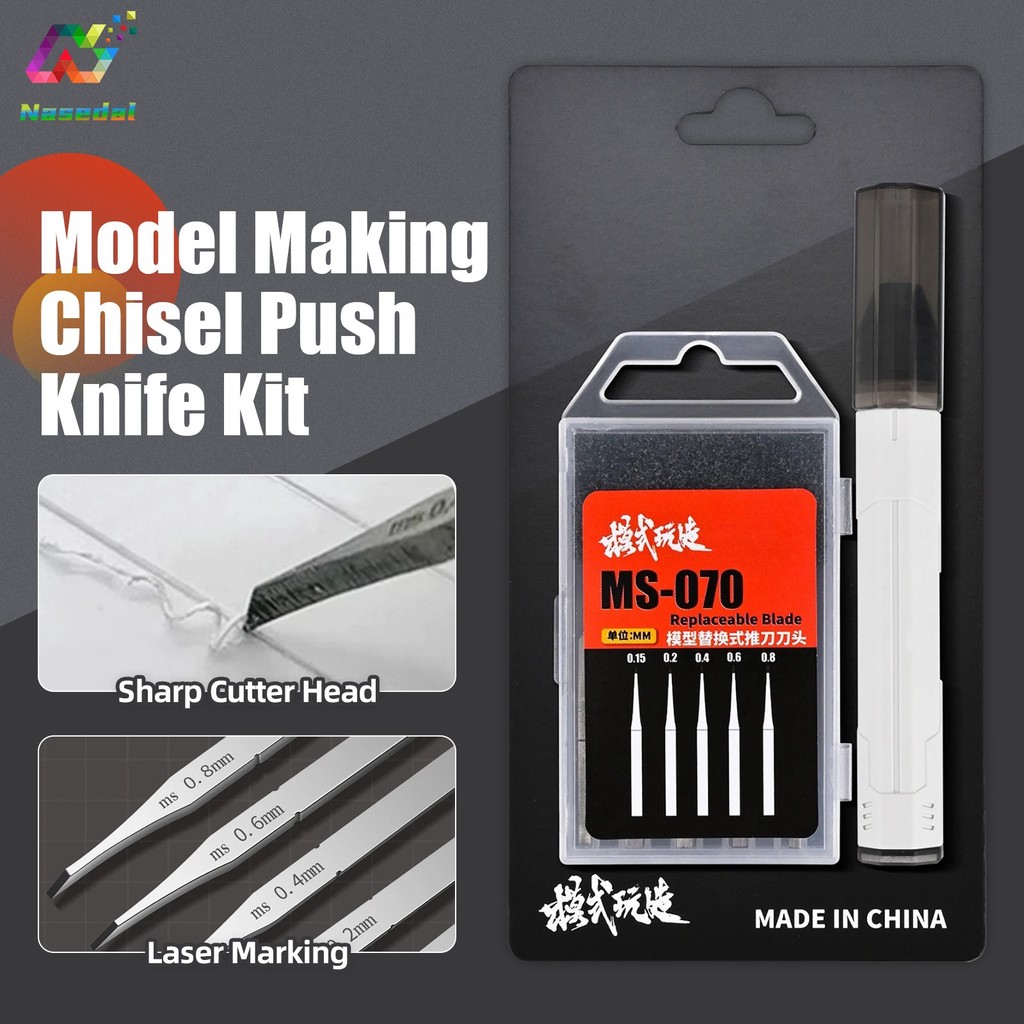 MSWZ MS-070 Model Making Chisel Push Knife (รวม 5 ดอก) สําหรับชุดเครื่องมืออาคารโมเดลกันดั้ม 0.15/0.2/0.4/0.6/0.8 มม.