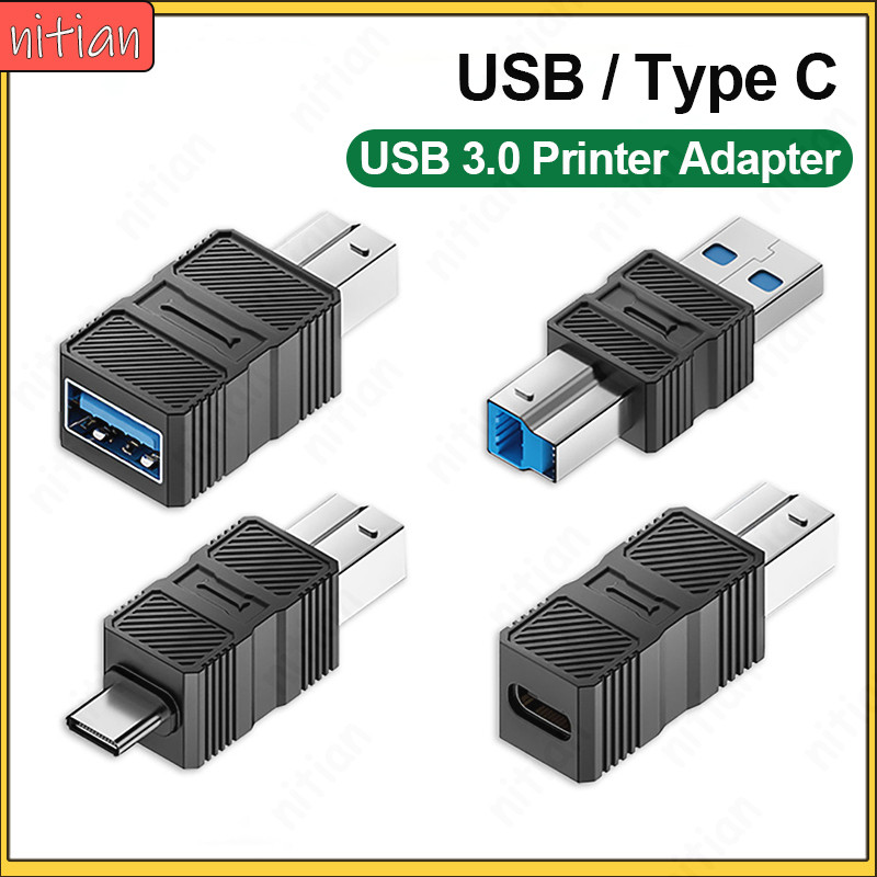 อะแดปเตอร์เครื่องพิมพ์ USB3.0 การส่งข้อมูล 5Gbps USB B 3.0 Male to USB A/Type C Female Square Port Adapter Connector Extension Plug Converter Mobile Data Sync สําหรับ Hard Drive Scanner
