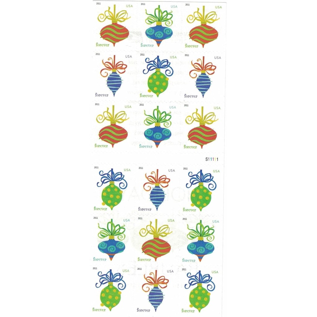 USPS Forever Stamps Holiday Baubles แผ่น 20 (18 แสตมป์) PNPN