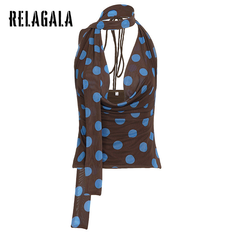 Camisole ตาข่ายพรางลาย Dot สำหรับผู้หญิง สไตล์ลำลองใหม่ปี 2025