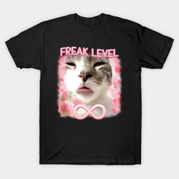เสื้อยืด Vintage Freak Level Funny Freaky Ahh Cat Meme Gifts T-Shirt แท้ Cotton 100% สีขาว