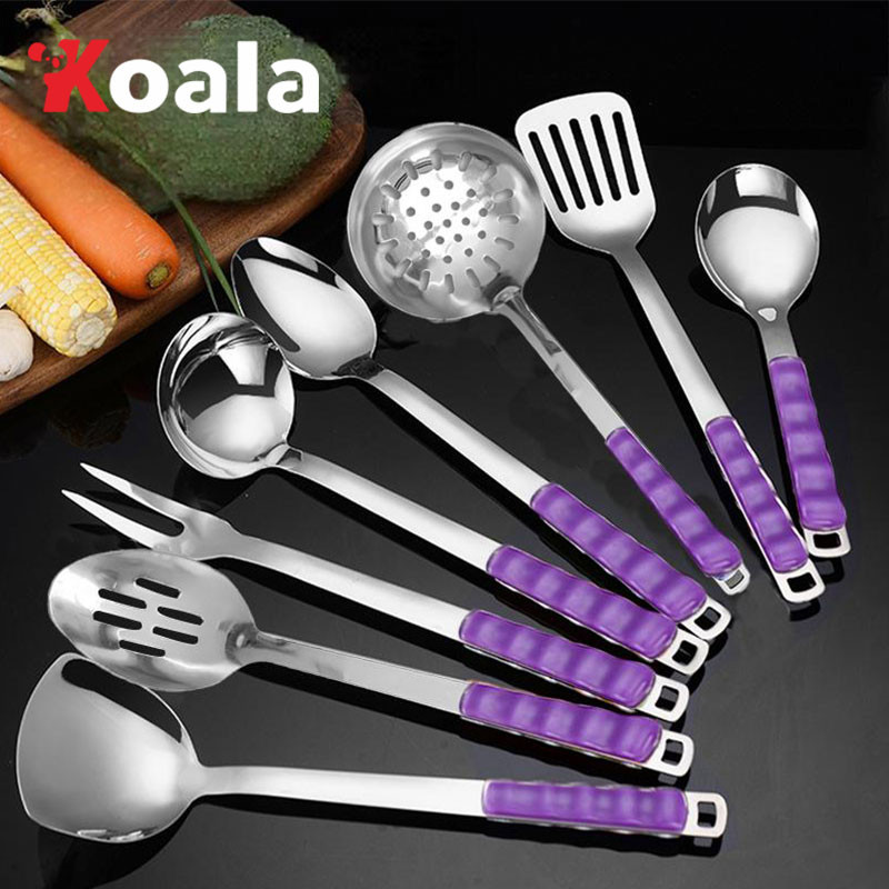 KOALA ไม้พายสแตนเลสด้ามPPสีม่วง ทนความร้อน กันความร้อน คุณภาพสูง ทำความสะอาดง่าย ทัพพีตักซุป กระชอนทอด