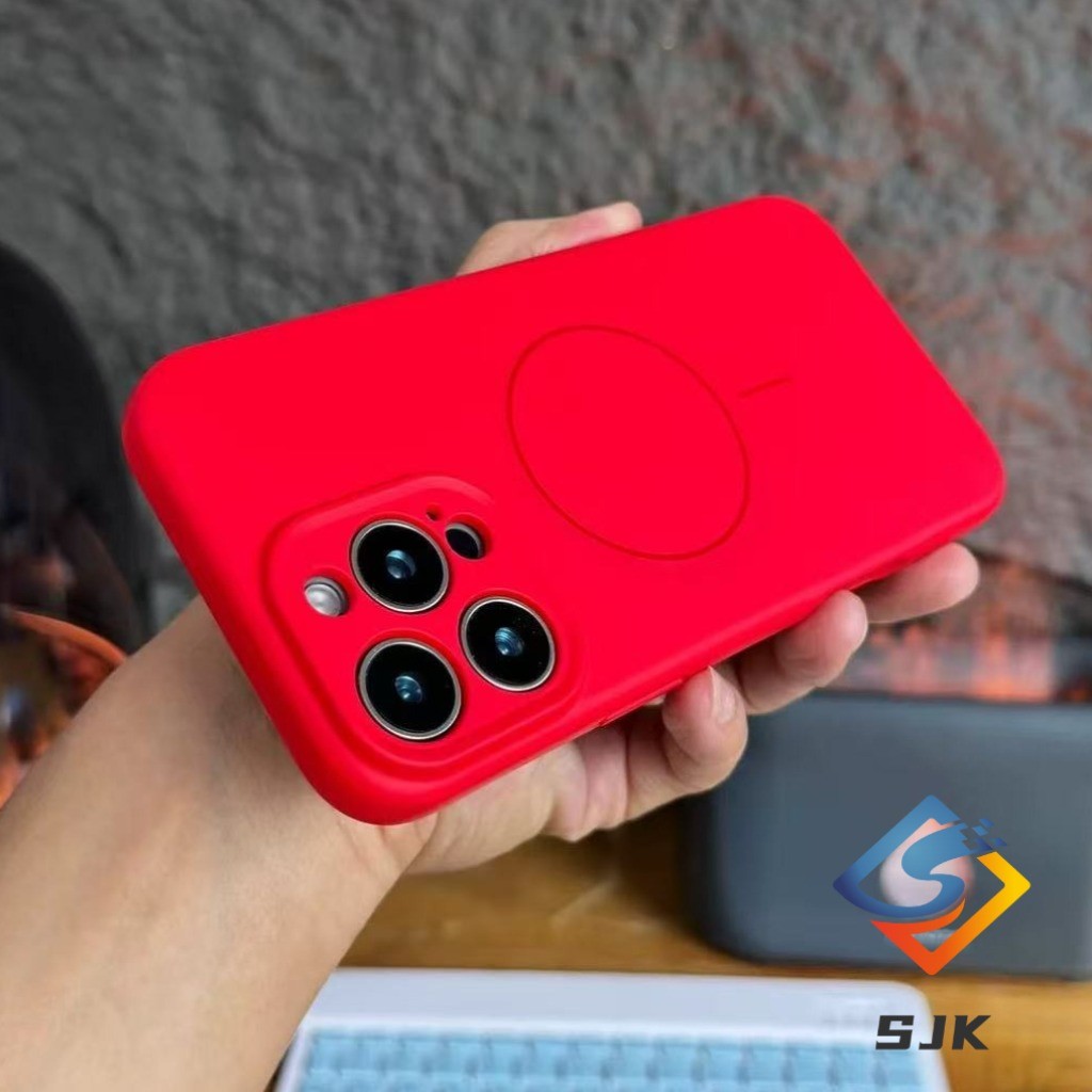 ปีใหม่สีแดง IP16 Pro Max Fine วงกลมซิลิโคนเคสโทรศัพท์แม่เหล็กสําหรับ IPhone 15 Pro Max 11 12 13 14 Pro Max Plus Hard ปลอกขอบนุ่มกันกระแทก