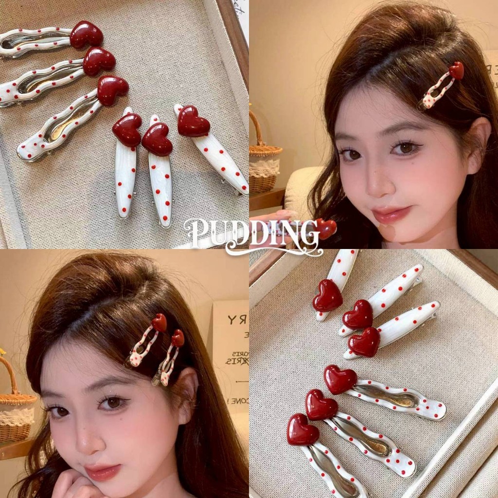 PUDDING พร้อมส่ง กิ๊ฟติดผมลายหัวใจคาวาอี้ มี2แบบให้เลือก น่ารักสไตล์เกาหลีมาก "VO-50