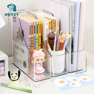 ที่ใส่หนังสือ กล่องพลาสติกใส ที่ใส่ปากกาใส่แฟ้มเอกสาร นิตยสาร หนังสือ วางบนโต๊ะทำงาน แนวตั้ง ความจุขนาดใหญ่ ไซด์ A4