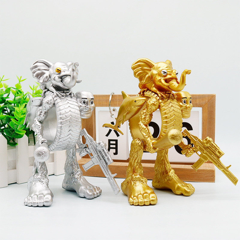 Cross-Border Hot Products Mountain Sea Classic Gold Silver Elephant Wheel Wooden Stick Man Fusion Mo