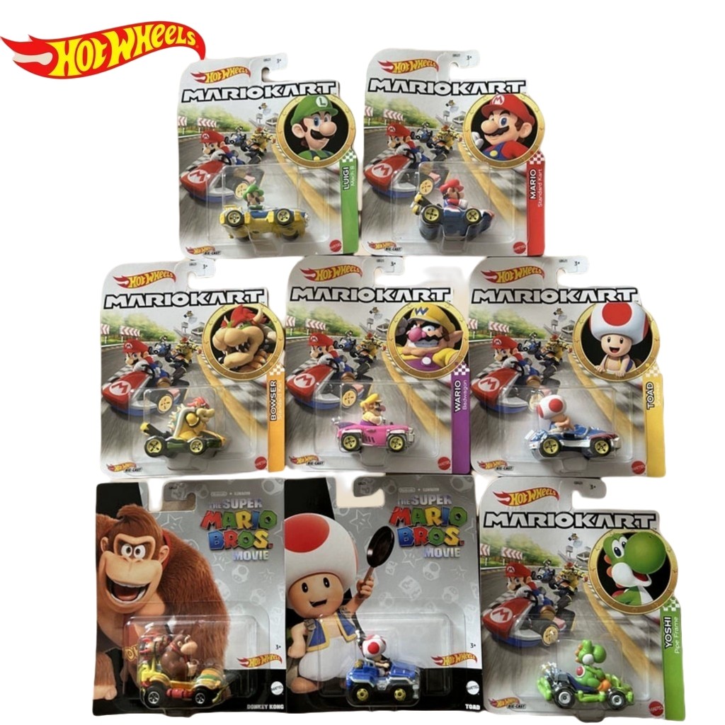 Hot Wheels Mario Kart GLN53 1:64 Die-Cast Alloy Toy Car Set – โมเดลสเกลสะสม Yoshi, Peach & Mario