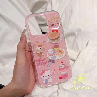 เคสไอโฟน 15เหมาะสำหรับ IPhone 17 15 13 11 16 12 14 Pro Max 16 15 14 7 8 Plus เค้กแมวสุนัข สวัสดีคิตตี้โปลก้าดอตกล่อง IMD