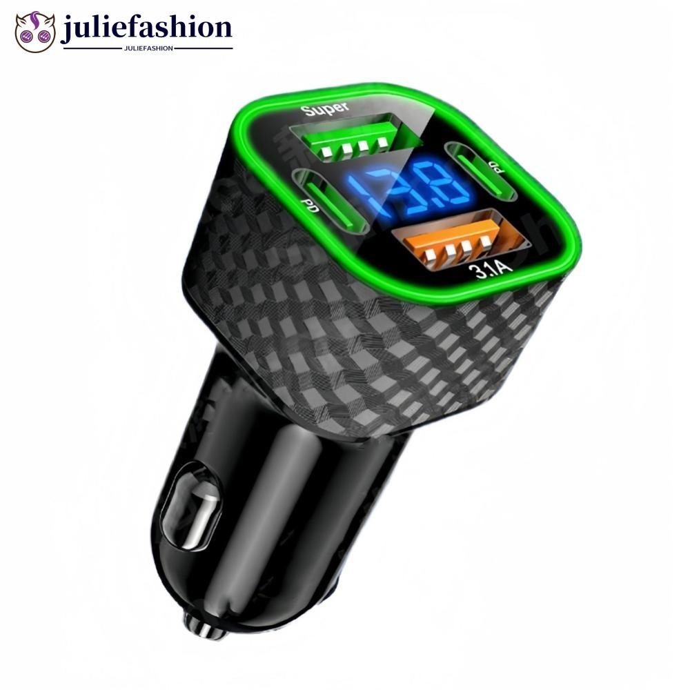 JULIEFASHION 4 in 1 Car Charger Dual PD พร้อมแรงดันไฟฟ้าจอแสดงผล USB Super Fast Charge Adapter K7O2