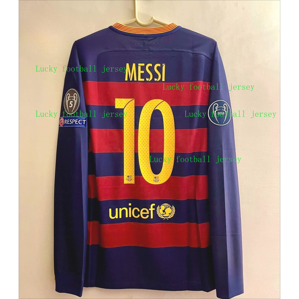 2015/16 Barcelona Home เสื้อฟุตบอลแขนยาวย้อนยุคคุณภาพสูง AAA+