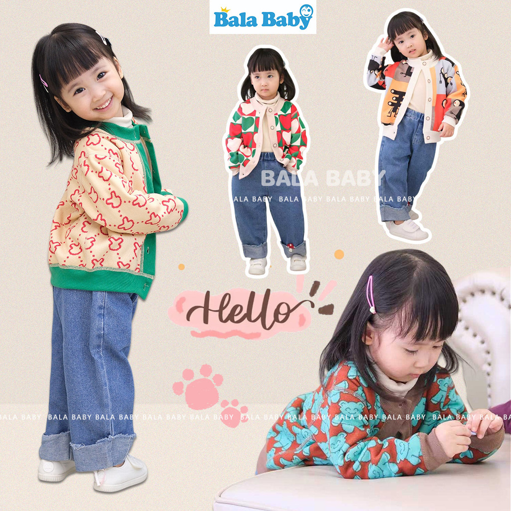 ใหม่ เสื้อกันหนาวเด็ก เสื้อคลุมเด็ก คาร์ดิแกนกันหนาว พิมพ์ลาย Size 80-120 cm WT13
