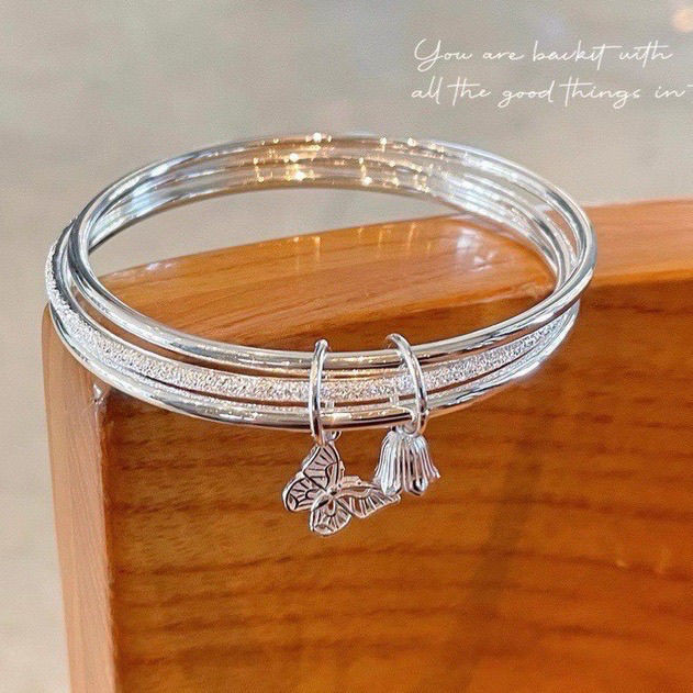 Remai 999 เงินสเตอร์ลิง Sansheng III ผีเสื้อรักสร้อยข้อมือดอกไม้หญิงหรูหรา Niche สามวงกลมสร้อยข้อมือ