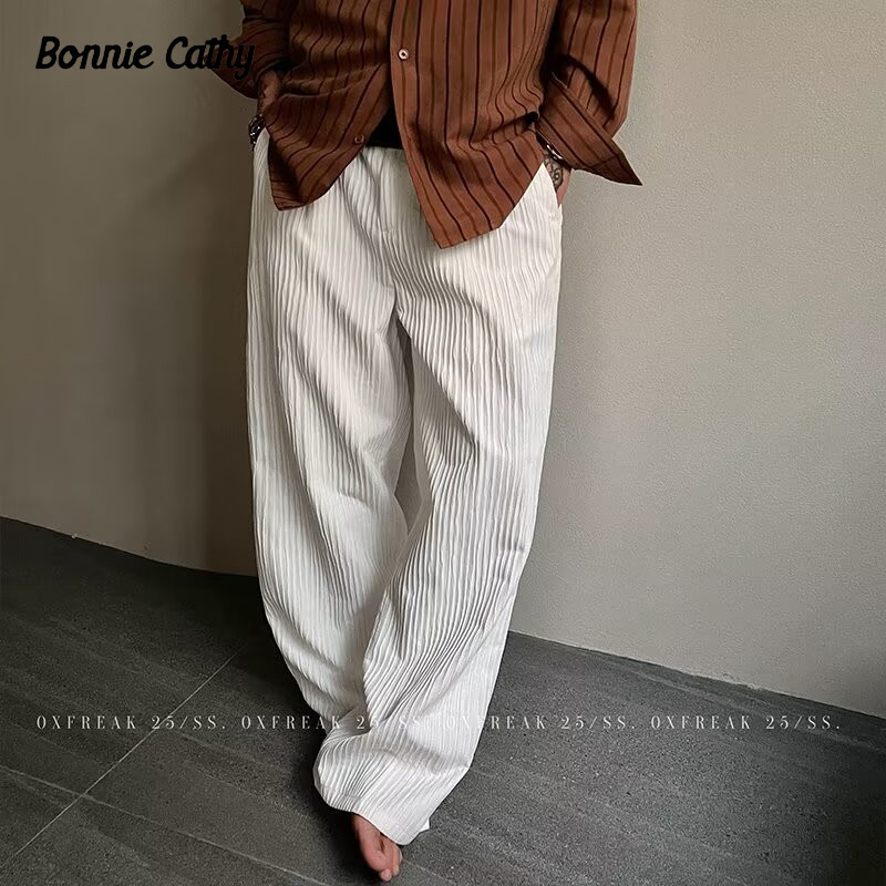 กางเกงผู้ชายสีขาว อินเทรนด์ กางเกงขากว้างหลวม