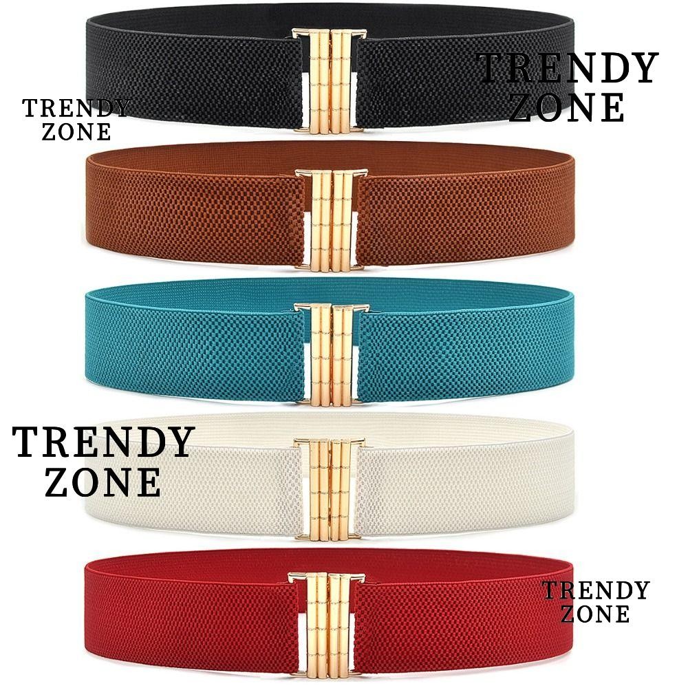 เข็มขัดยืดแฟชั่น YZONE สีทึบ กว้าง หัวโลหะ สำหรับลำลอง