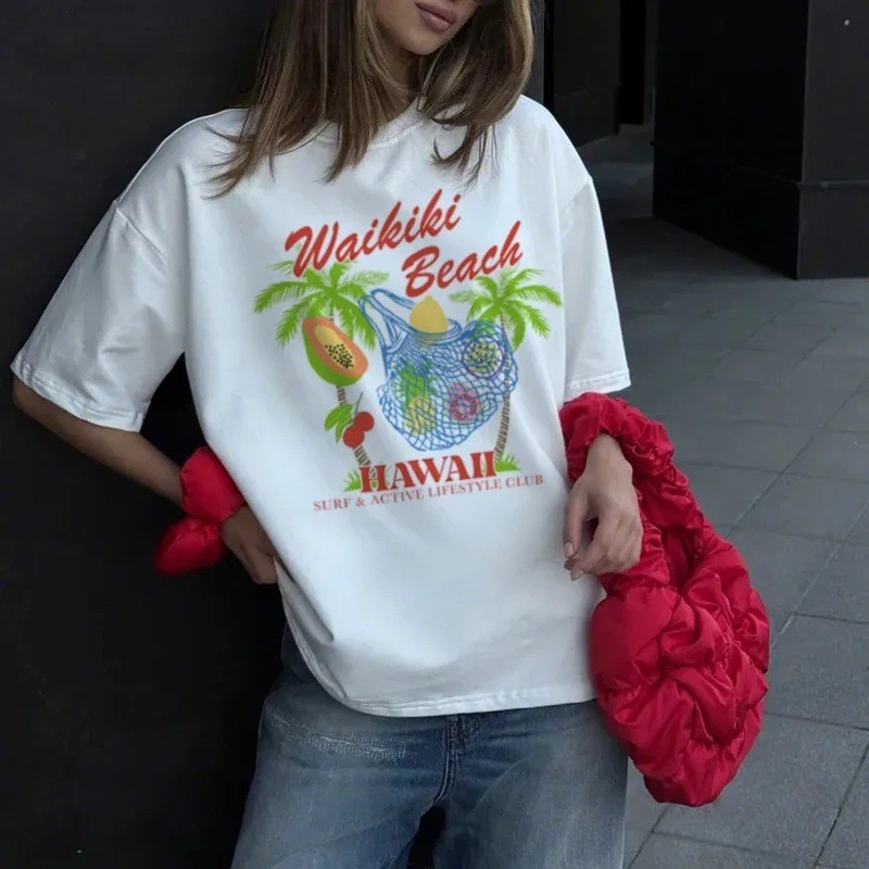 COD Beach Hawaii Graphic Tops Y2k Aesthetic Tropical Fruit Short K8Y3