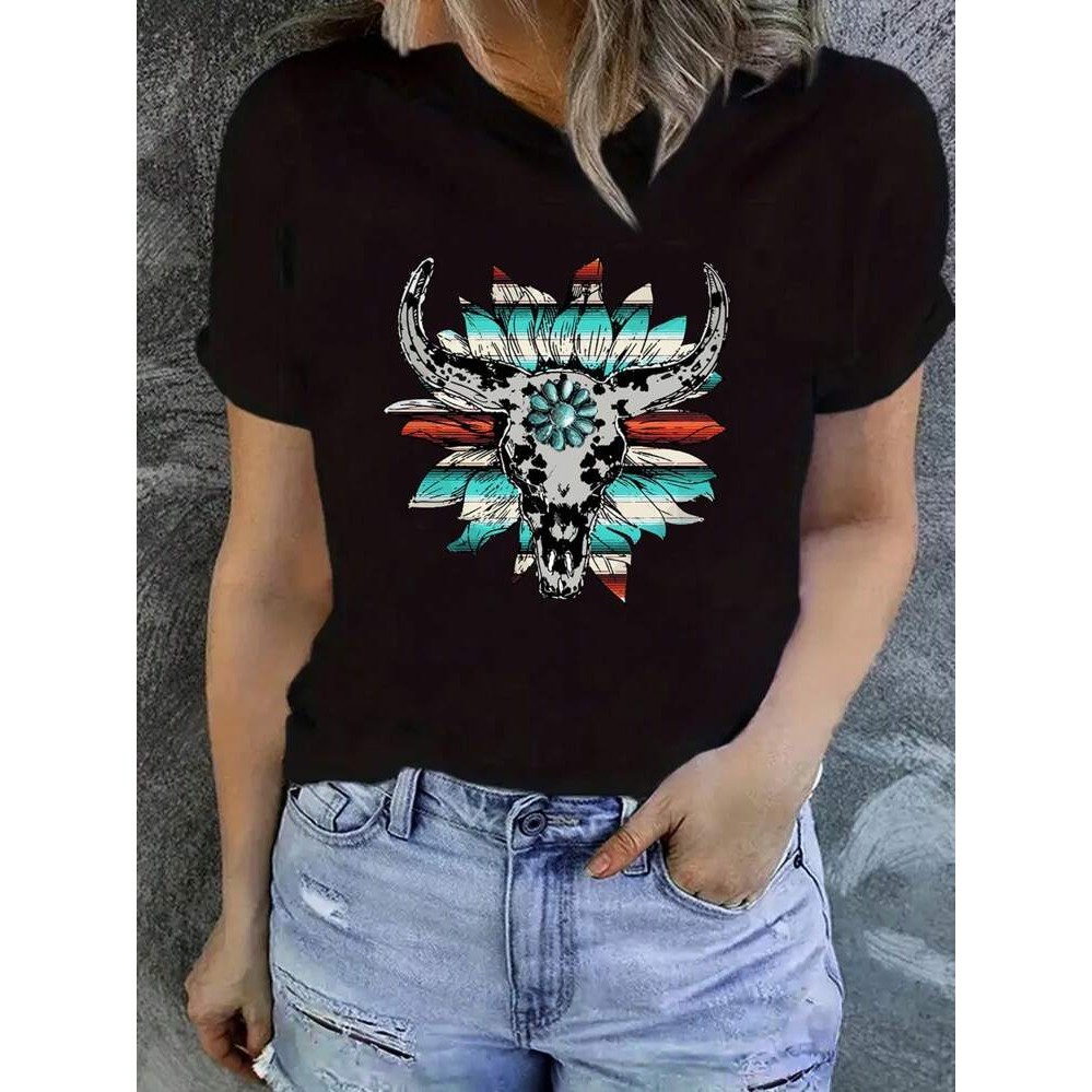 INAWLY ดอกไม้พิมพ์ Tee สำหรับผู้หญิง J8AI