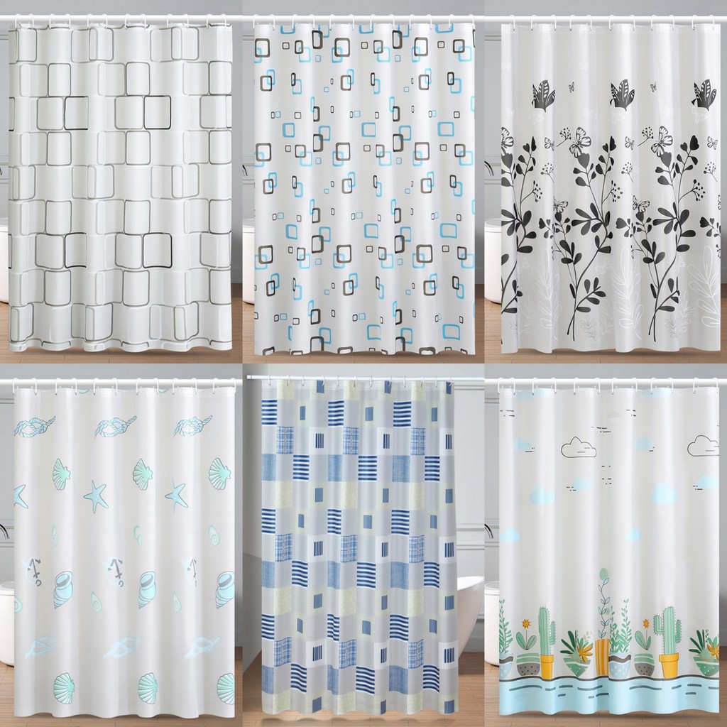 ผ้าม่านห้องน้ำ 180x180cm. ม่านอาบน้ำ แบบบาง ผ้าม่านพลาสติก ผ้าม่านกันน้ำ ราคาถูก
