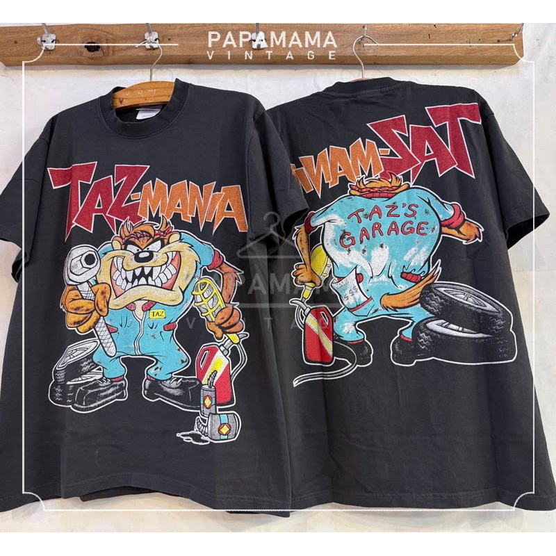[ ล้านเสื้อ ] TAZ-MANIA TAZ's GARAGE tag Hanes เสื้อวินเทจ เสื้อการ์ตูน ตำนาน