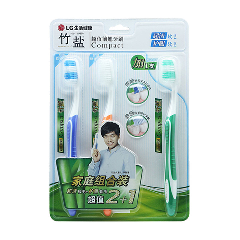 3 LG Bamboo Salt มูลค่า-สําหรับเงิน แปรงสีฟันปัดหน้า ขนแปรงนุ่มละเอียดพิเศษ Deep Interdental Effe