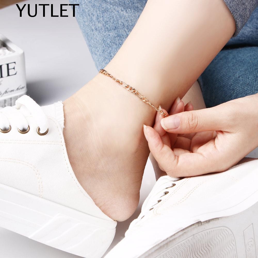 YUTLET Anklet Simple Men Unisex Foot & Silver Figaro Chain เครื่องประดับ 1 ชิ้น