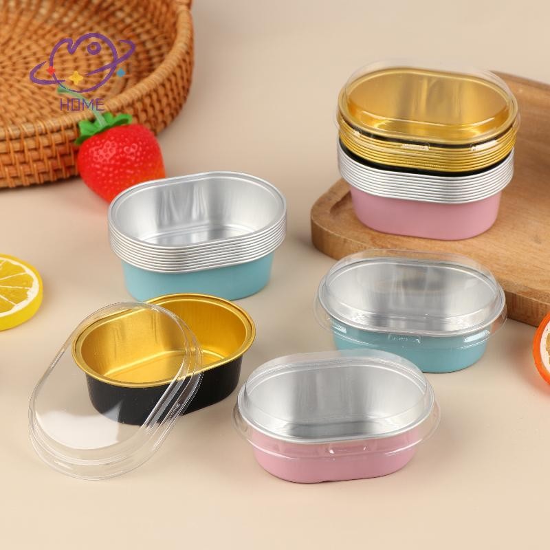 [mayhome] 10 ชิ้นอลูมิเนียมฟอยล์ภาชนะเค้ก Cupcakes Pans Liners พร้อมฝาปิดทนความร้อนฟอยล์เบเกอรี่ถ้วยใช้งานง่ายเครื่องมือห้องครัว {TH}