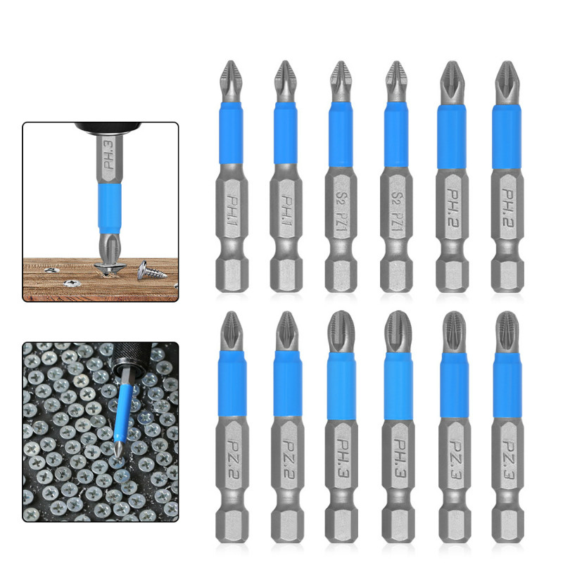 6/12Pcs Non-Slip Magnetic Screwdriver Bit Set 50mm 1/4" Hex Shank Phillips/Cross Head  Drill Bit PH1