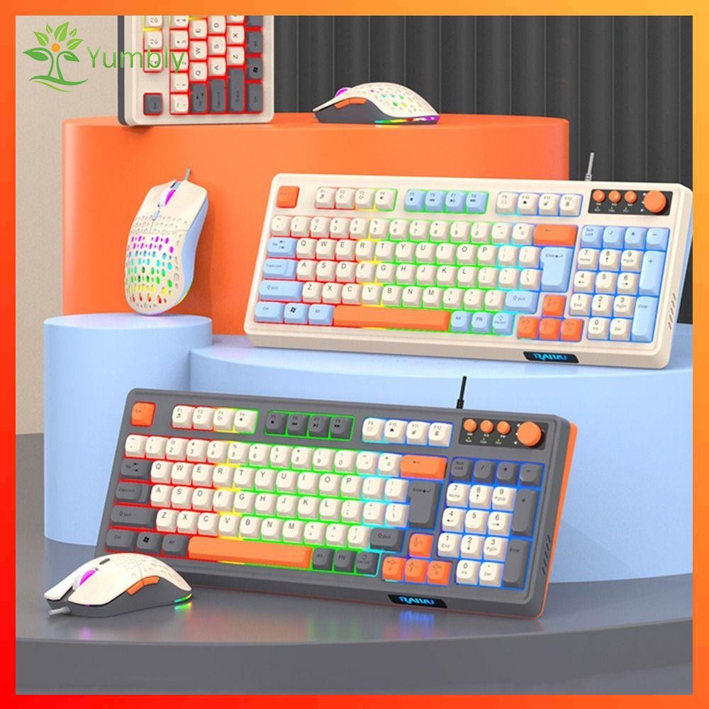 คีย์บอร์ด YUMBLY RAID T98, คีย์บอร์ดเมาส์ชุด, สายรุ้งสี 98 เค้าโครงกุญแจการเชื่อมต่อ USB คีย์บอร์ดแบ