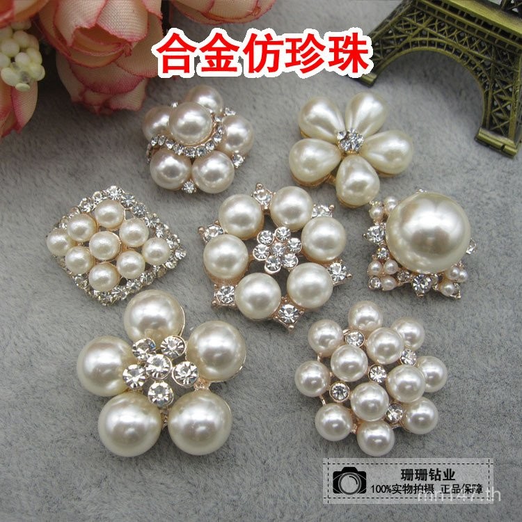 อุปกรณ์ทำดอกไม้ประดิษฐ์ วัสดุเพิร์ลและโลหะผสม พร้อมเข็มขัดผมBowknot DIY E6J3