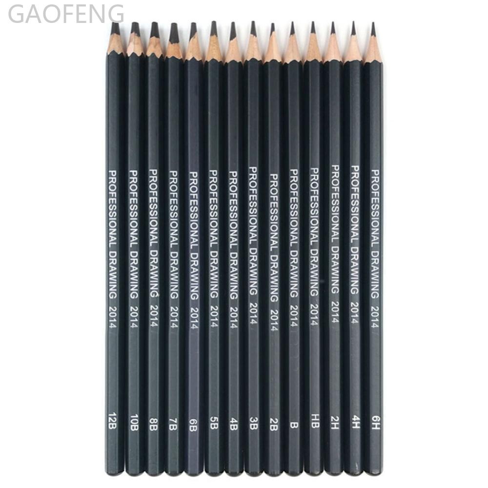 GAOFENG 14 ชิ้น/เซ็ต Professional Sketch Drawing ชุดดินสอ HB 2B 6H 4H 2H 3B 4B 5B 6B 10B 12B 1B ภาพว