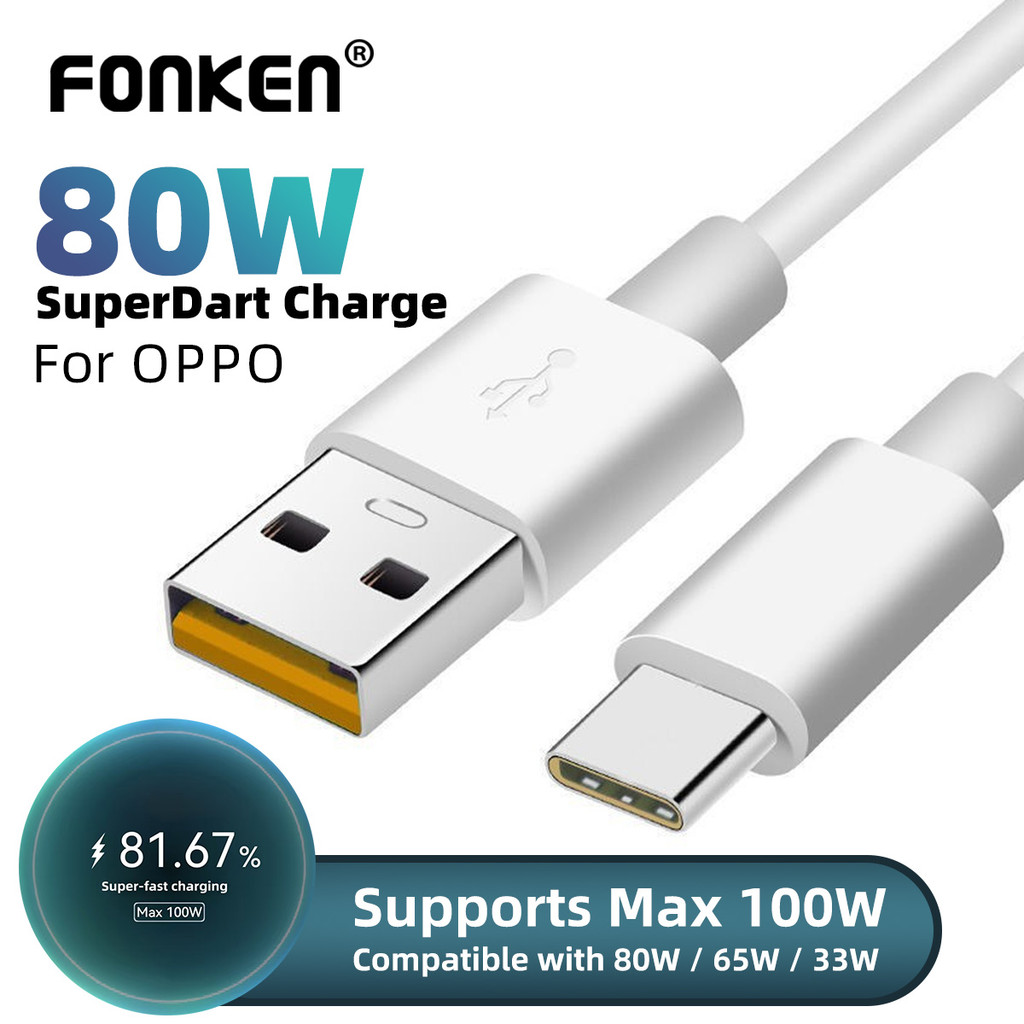 Fonken PD100W USB Type-C Fast สายชาร์จ 80W 65W 33W Super Dart Vooc Charger สําหรับ OPPO Realme Onepl