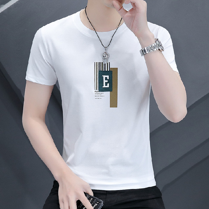 2025 NEW Men's Short Sleeve T-Shirt 2022 Summer Round Neck Patch Print Casual Half Sleeve Student St
