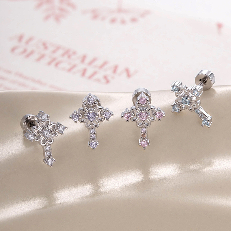 ต่างหูหูกระดูกสกรู ออกแบบเฉพาะ Micro-Inlaid Zircon ลายลูกไม้