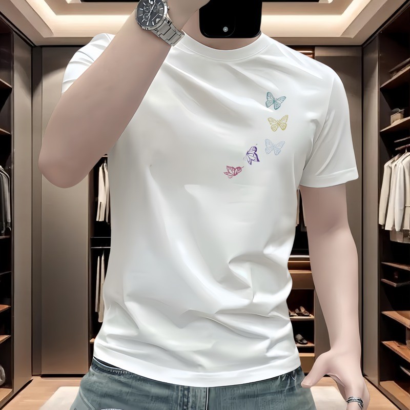 2025 NEW 2025S1882 Cool Feel Mercerized Cotton White Ink Print P22 Black White S-5XL new23 VXLG