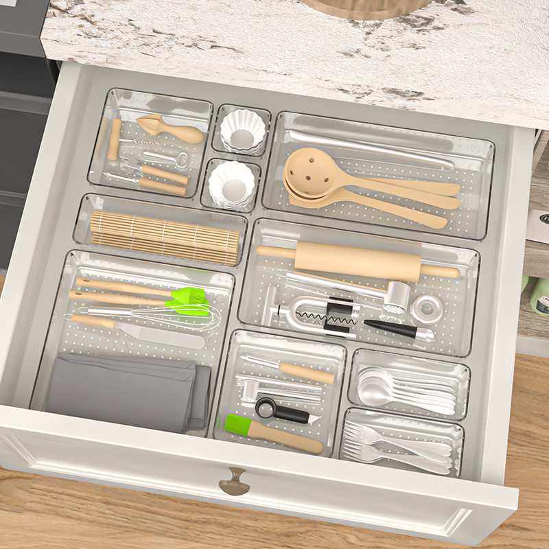 7/16/25 ชิ้น กล่องจัดระเบียบลิ้นชักโปร่งใสอเนกประสงค์สำหรับห้องน้ำและโต๊ะเครื่องแป้ง ถาดจัดระเบียบลิ้นชักสำหรับเก็บเครื่องสำอาง ห้องนอน อุปกรณ์ครัว ห้องครัวและสำนักงาน - รูปที่ 2