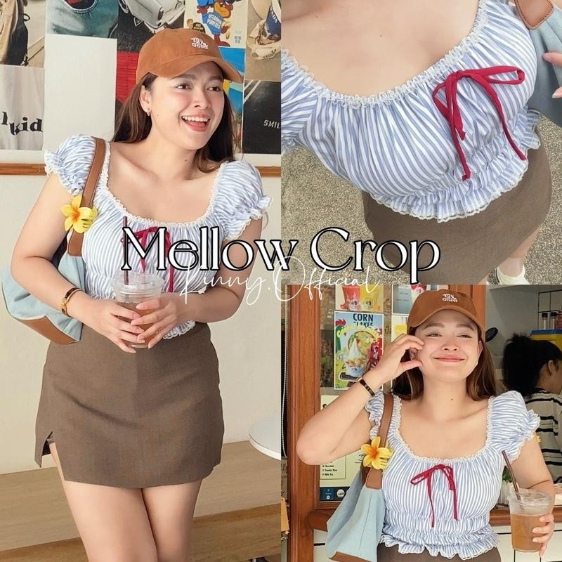 Mellow Crop เสื้อครอปแขนตุ๊กตาผู้หญิง แต่งจั๊ม เสื้อ Clothing ลูกไม้ Women ป้าย Kinny official