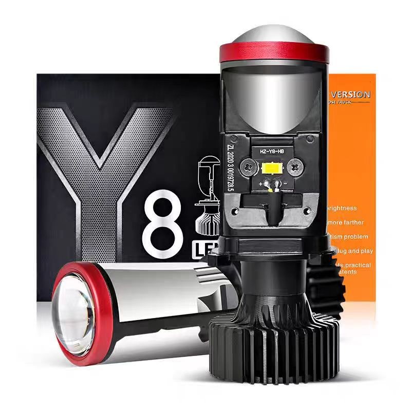跨境专供LED汽车前大灯带透镜大功率H4远近一体前照灯Y8超亮新款