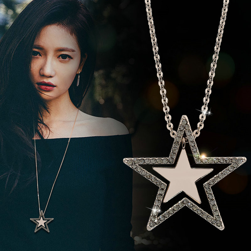 สร้อยคอยาว สร้อยคอมุก Embellished Little Star Full Diamond Long Female Simple Necklace