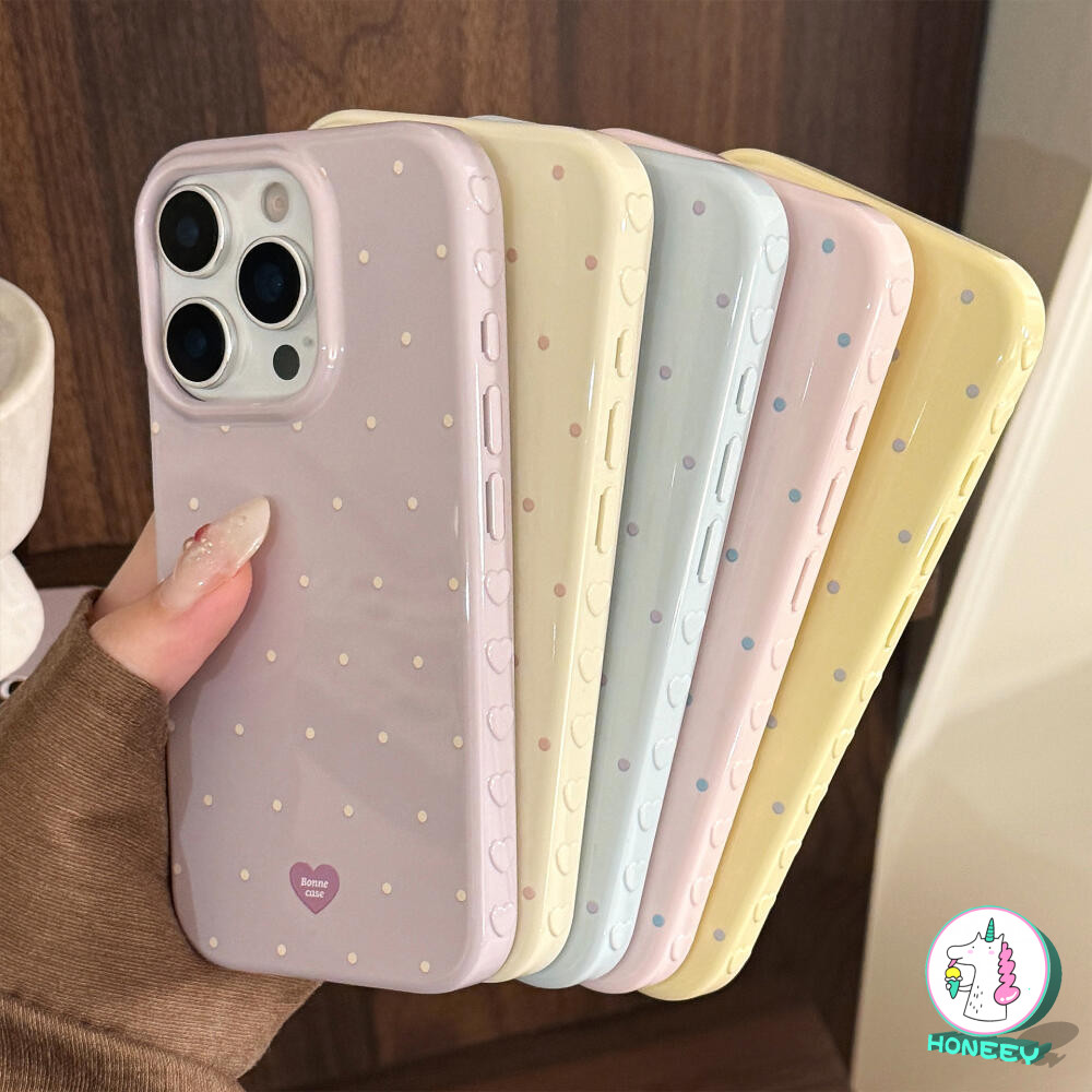 INS Polka Dot Love Heart พิมพ์ด้านข้างเคสโทรศัพท์สําหรับ IPhone 17 Pro Max Air 13 15 16 14 Pro Max พรีเมี่ยมGlossy Soft ป้องกันปกหลัง