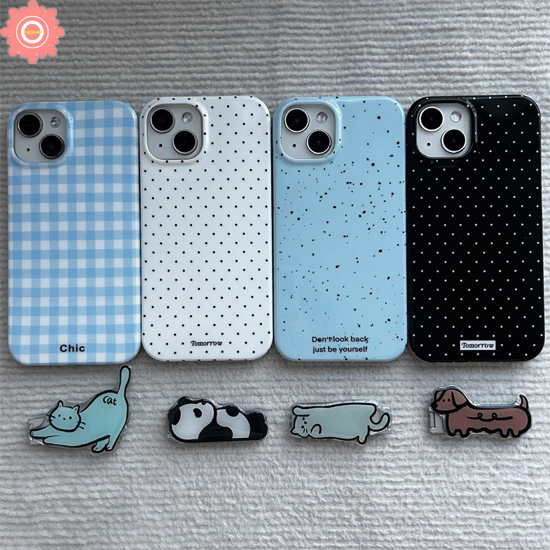 สําหรับ Infinix Hot 60i 30i 40i 30 40 50 50i 11 9 10 เล่นสมาร์ท 10 9 8 5 7 6 Plus Tecno Spark GO 1S 20C 10 20 Pro หมายเหตุ 30 Pro แฟชั่นตาราง Dot DIY Cat Panda Bracket Case