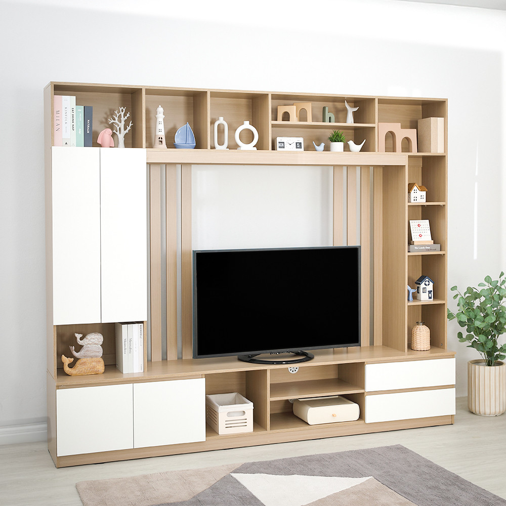 HomeHuk ชุดโฮมเอ็นเตอร์เทนเมนท์ รุ่นมินิโอ ขนาด 240 ซม. - สีธรรมชาติ/ขาว