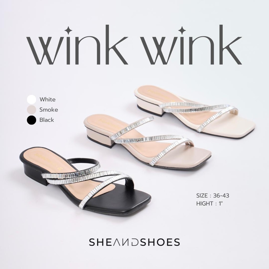 🚗 ส่งด่วน กทม - Wink Wink รองเท้าส้นสูง 1 นิ้ว [Sz.36-43] เพชรวิ้งๆ สายนิ่ม