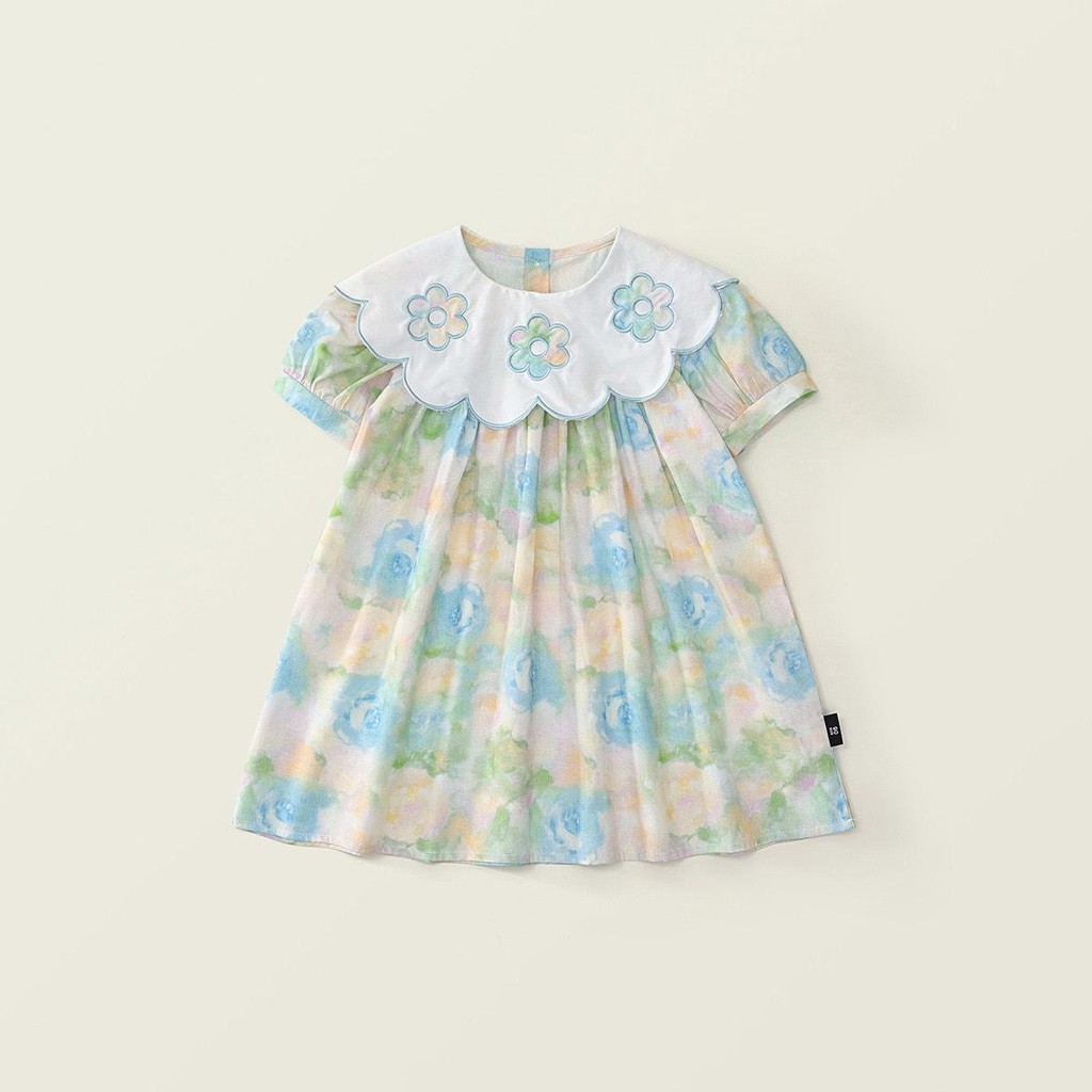 Hania kids เดรสดอกไม้ละมุน ปกบัวน่ารัก สีพาสเทลฟีลเกาหลี - K5125714