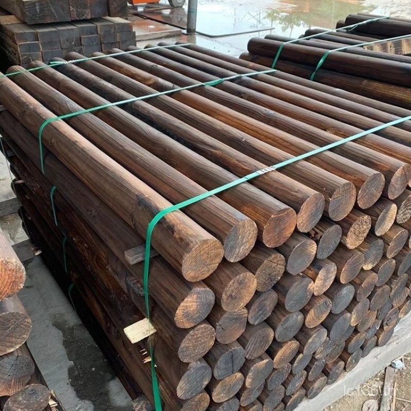 คอลัมน์ไม้รักษากลางแจ้งต้นสนไม้ Stake คอลัมน์ทรงกระบอกขาตั้งดอกไม้ไม้ Stick Carbonized Pavilion แกลเ