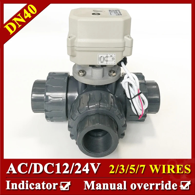 DN40 1-1/2“ True Union UPVC  Mixing Valve 3 Way DC12V DC24V AC24V Electric Motor Control Valve IP67 
