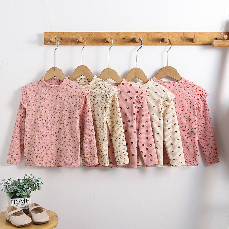 เสื้อยืดแขนยาวสำหรับเด็ก ขนาด 90-160 cm สไตล์เกาหลี ลายพิมพ์ดอกไม้ แฟชันใหม่สำหรับฤดูใบไม้ร่วง