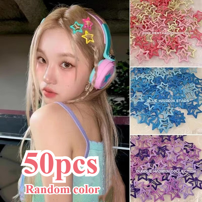 ตัวหนีบผมแบบบีบี 50 ชิ้น สไตล์ dopamine y2k สำหรับสาวและเด็ก มาพร้อมสายรัดด้านข้างน่ารัก
