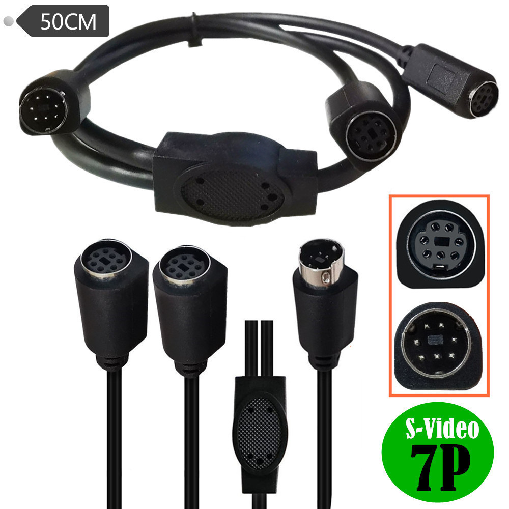 0.5m S Terminal Oneชายสองหญิง 7-Pin Audio Video Cable S-Video Mini 7Pin Dinชายคู่หญิง 7-Core Y-Type 