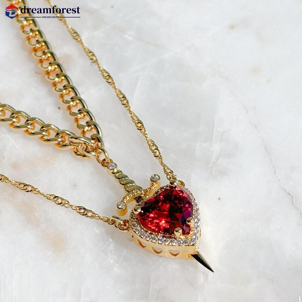 DFS 2 ชิ้นดาบและหัวใจสร้อยคอคู่ชุดจับคู่กริชจี้หัวใจเครื่องประดับสําหรับคู่รักโรแมนติกเครื่องประดับข