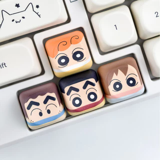 Crayon Shin-Chan Keycaps 6pcs PBT MOA โปรไฟล์น่ารักการ์ตูน Wooting Aula F75 Rk100 รอบ Keycaps Dye Sublimation Shinchan Misae Hiroshi Himawari Shiro Action Kamen Keycap